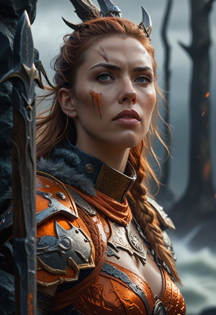 Fierce Viking Warrior Woman in Hyperrealistic Digital Art