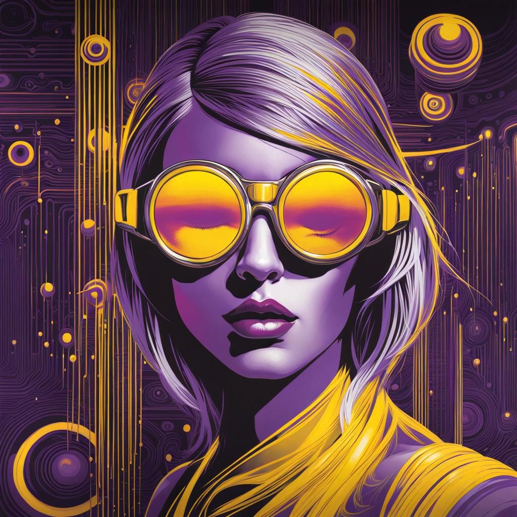 Figure with Goggles in Geometric Land Art Style