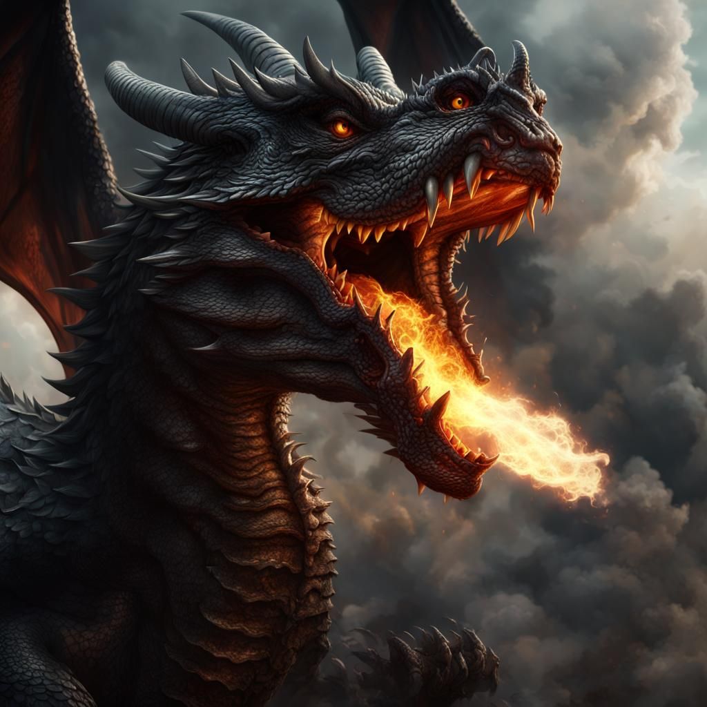 Black Dragon Breathing Fire: Digital Matte Painting