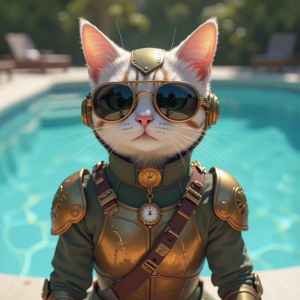 Steampunk Cat with Sunglasses in Anime Style