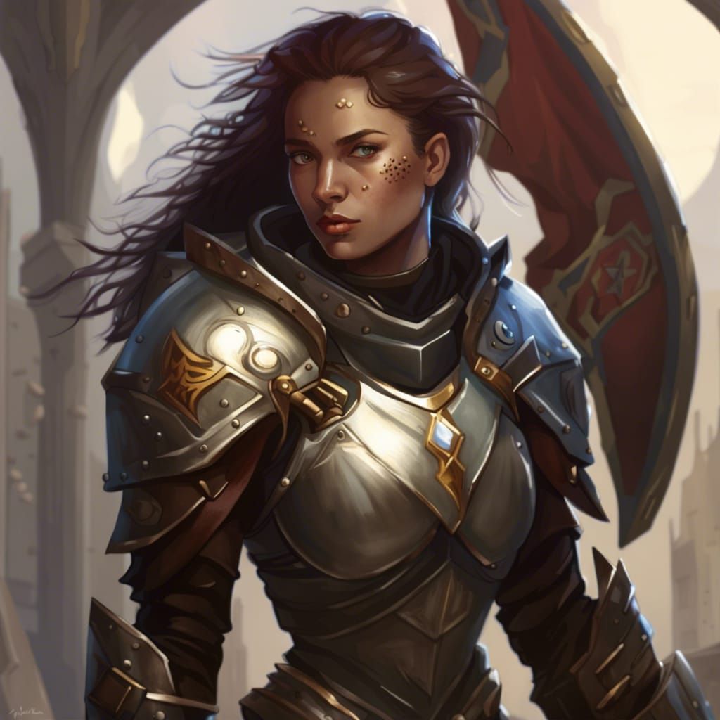 Female Warrior Commands Troops in 3D Digital Art