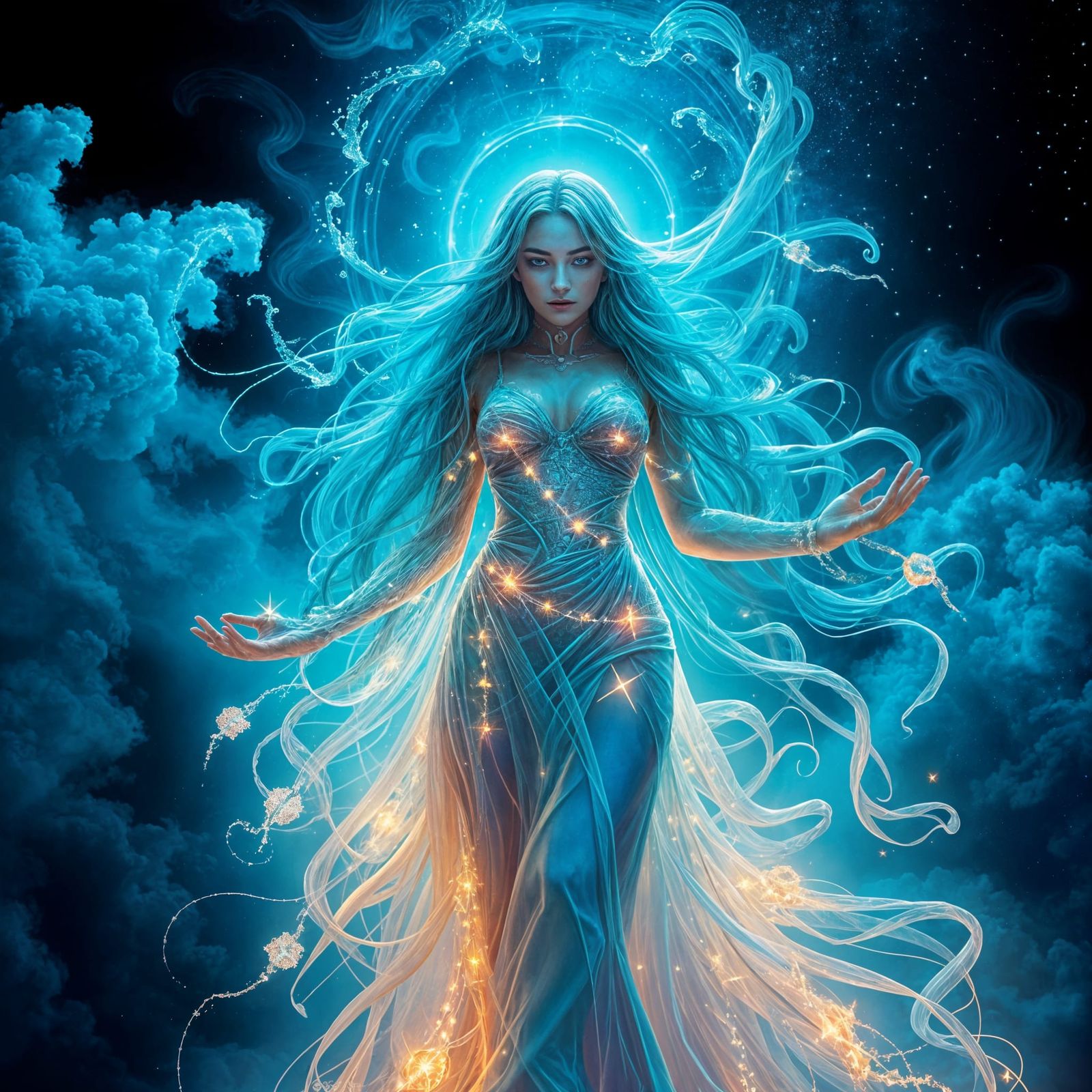 Mystical Oceanic Sorceress in 8K Holographic Cosmic Style