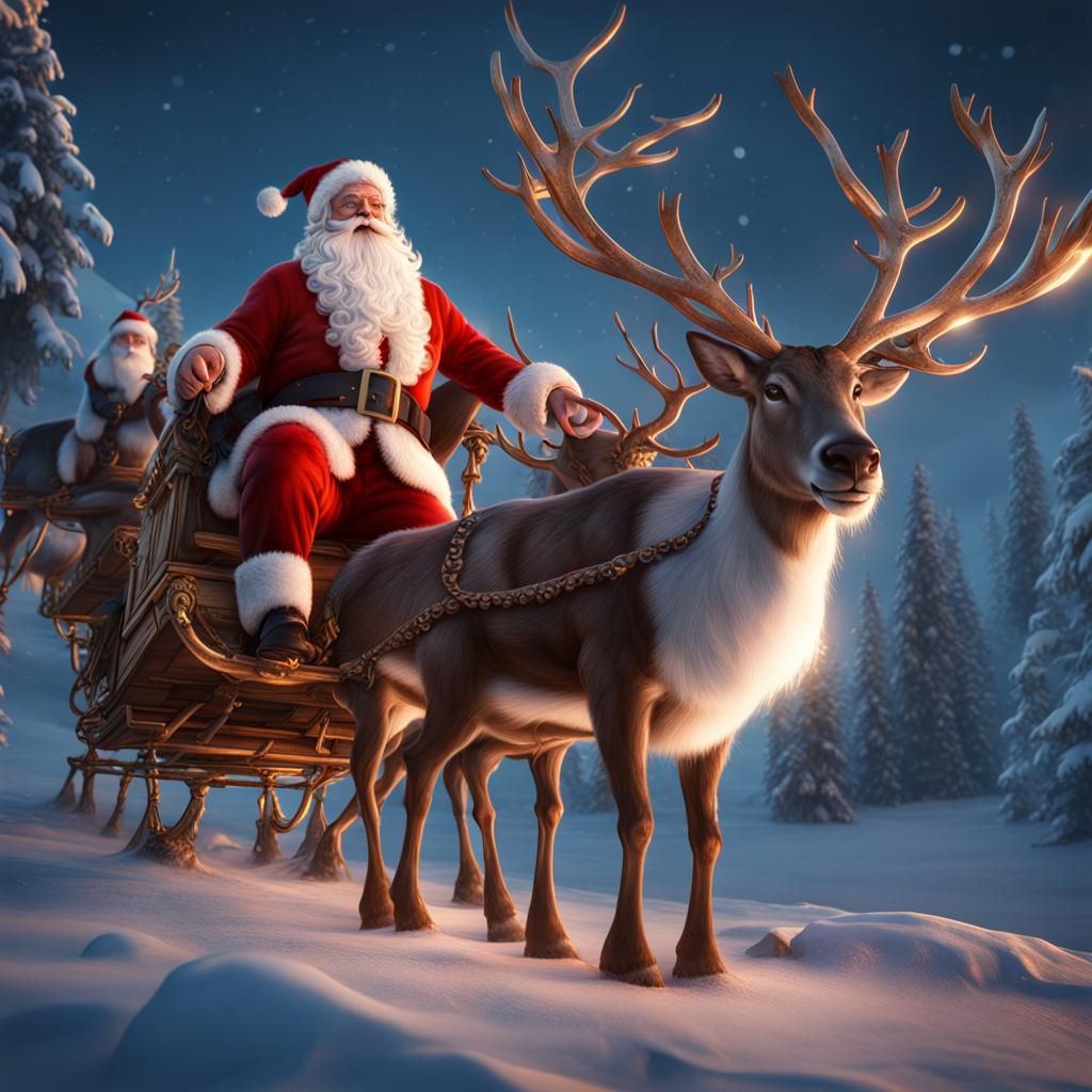 Santa Claus Arrival on Reindeer: Fantasy Concept Art