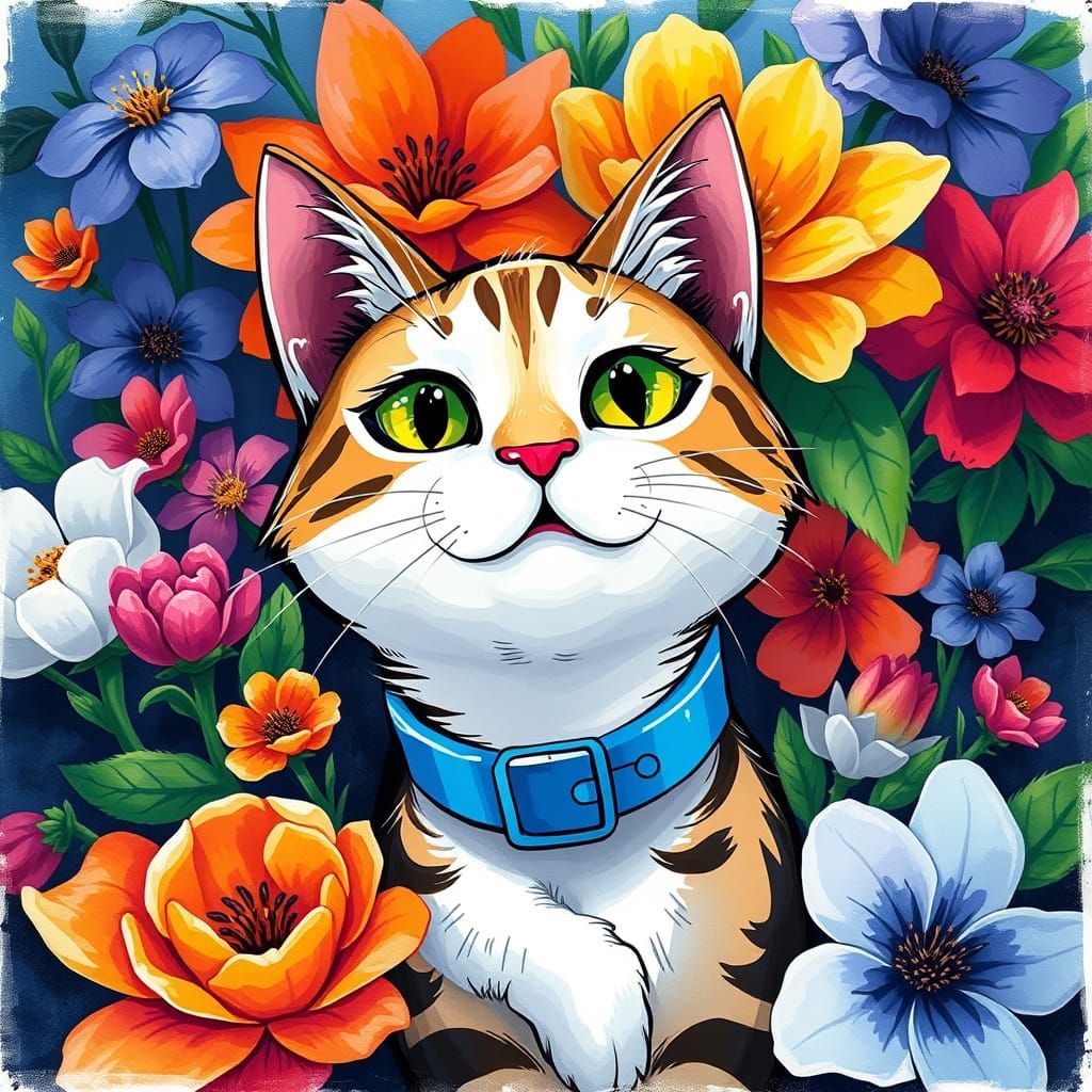 Cartoon Cat in Modern European Ink Painting