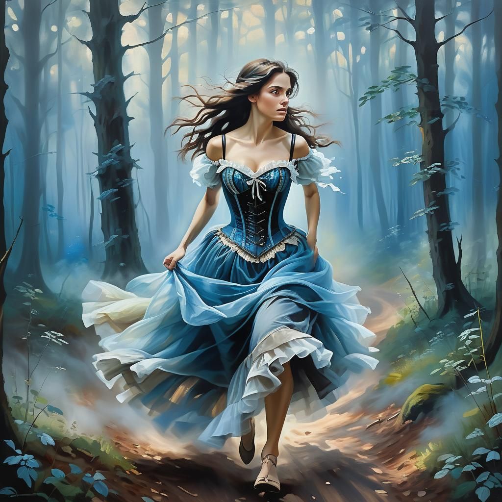 Woman Running Through Forest in Renaissance Style