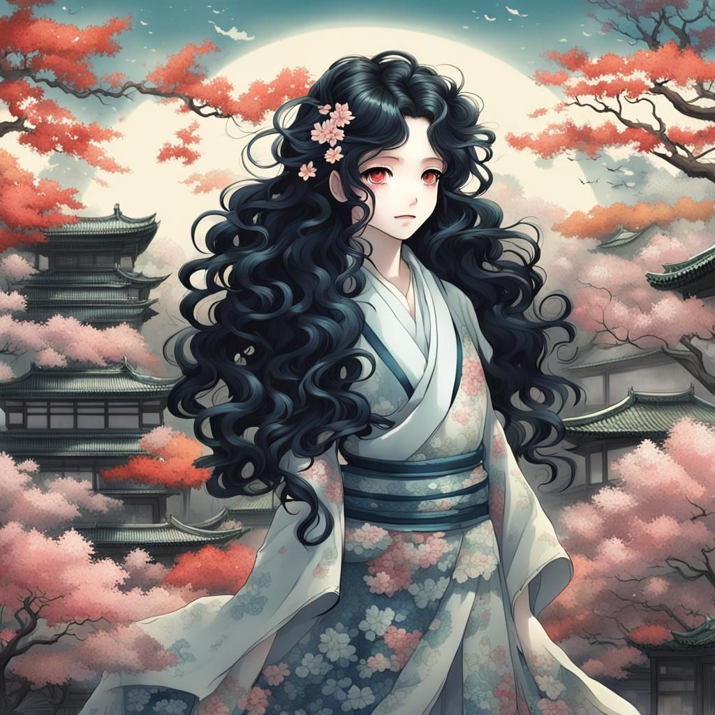 Curvy Anime Beauty with Long Black Hair