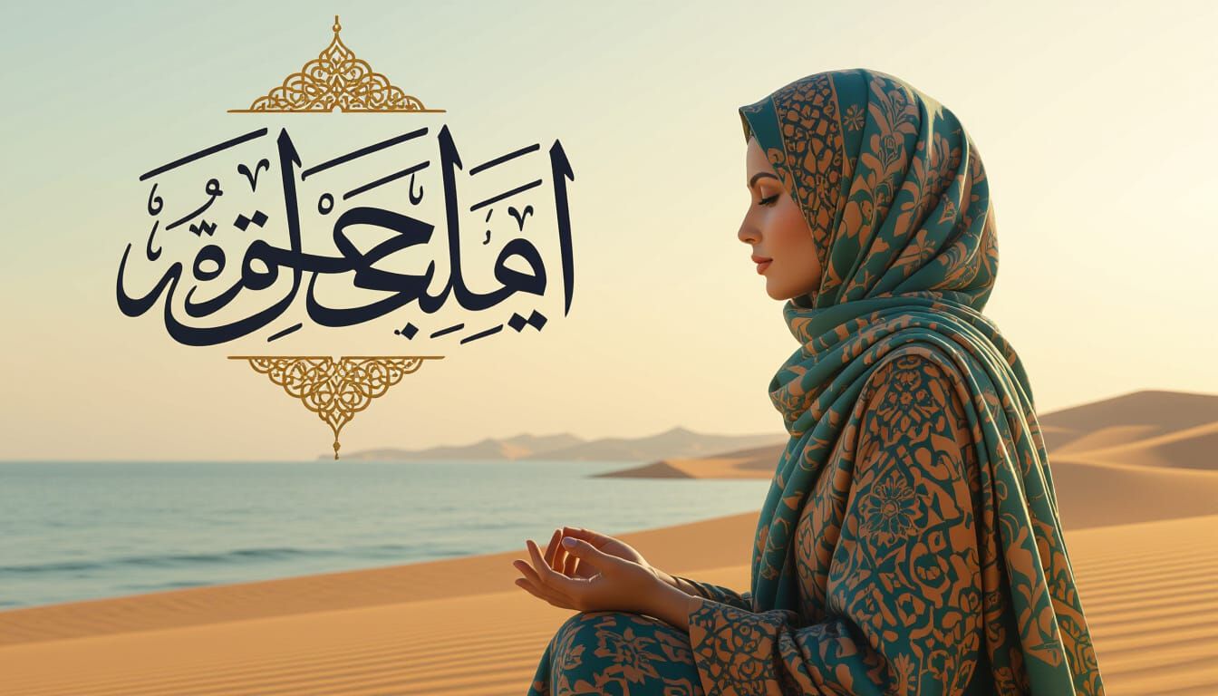 Meditative Silhouette with Arabic Calligraphy and Geometric ...