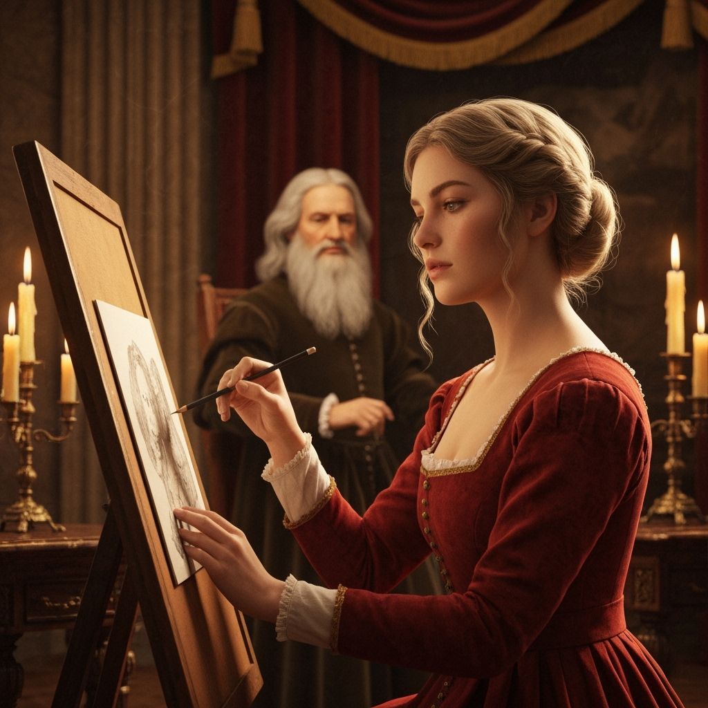 Renaissance Artist in Candlelight, Double Exposure Effect