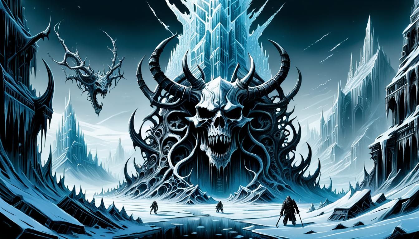 Hells abyss in the land of frost; (frozen demons:1.3).
/impressionism/ Dan Mumford/ H.R. Giger/ Jean Tinguely;ashcan sch...