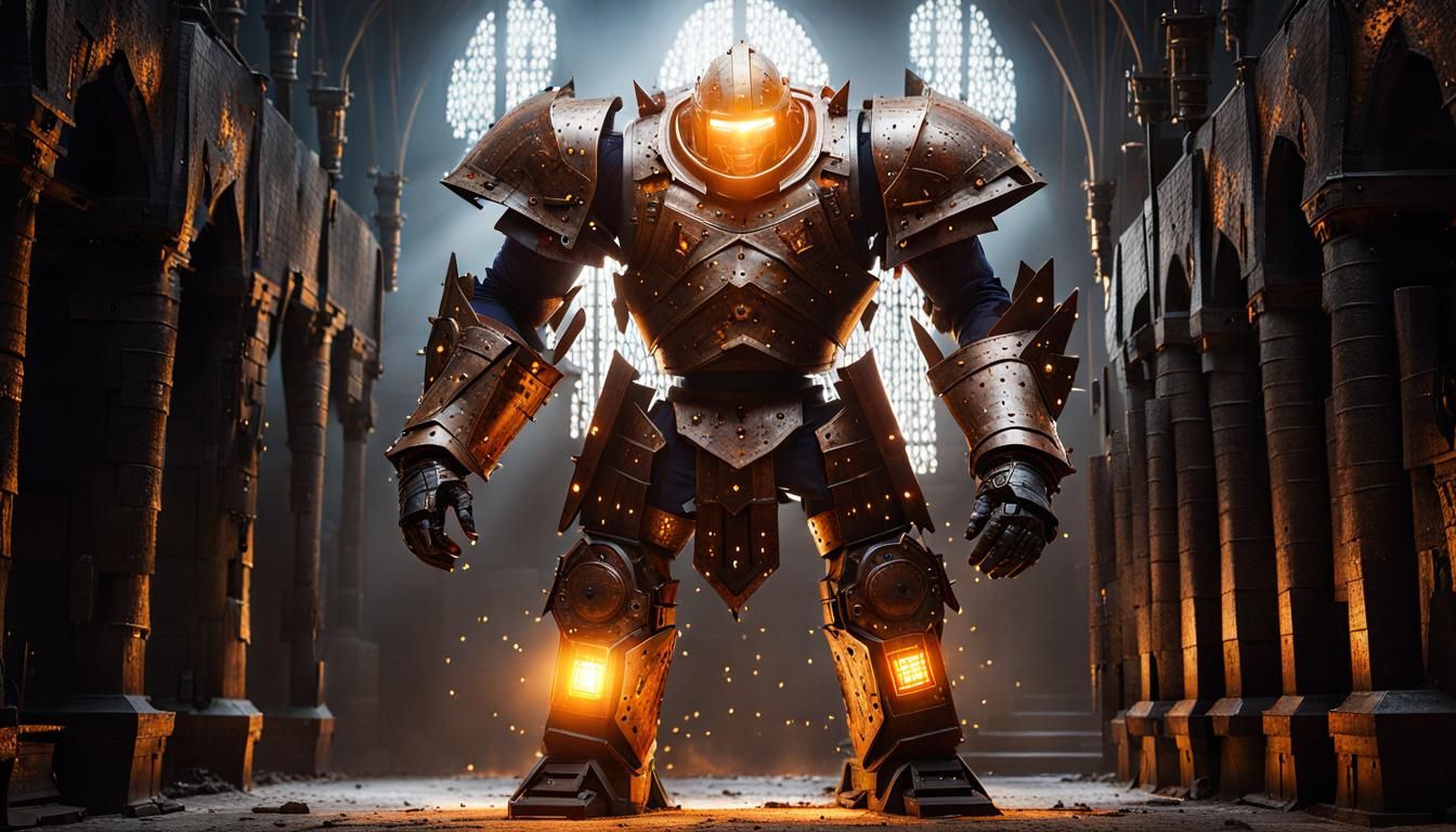 Intricate Metal Golem in Medieval Armor