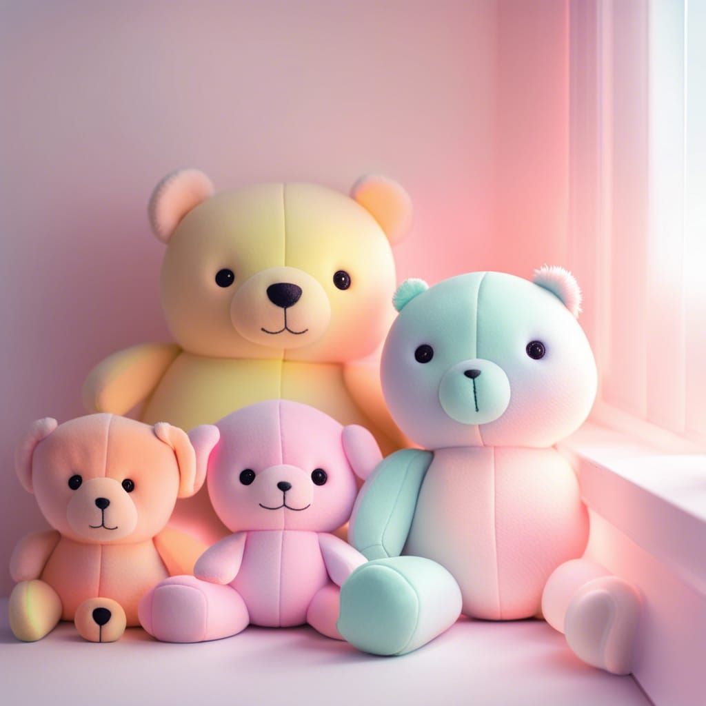 Plush Toys in Pastel Hues: Synthwave Neon Retro