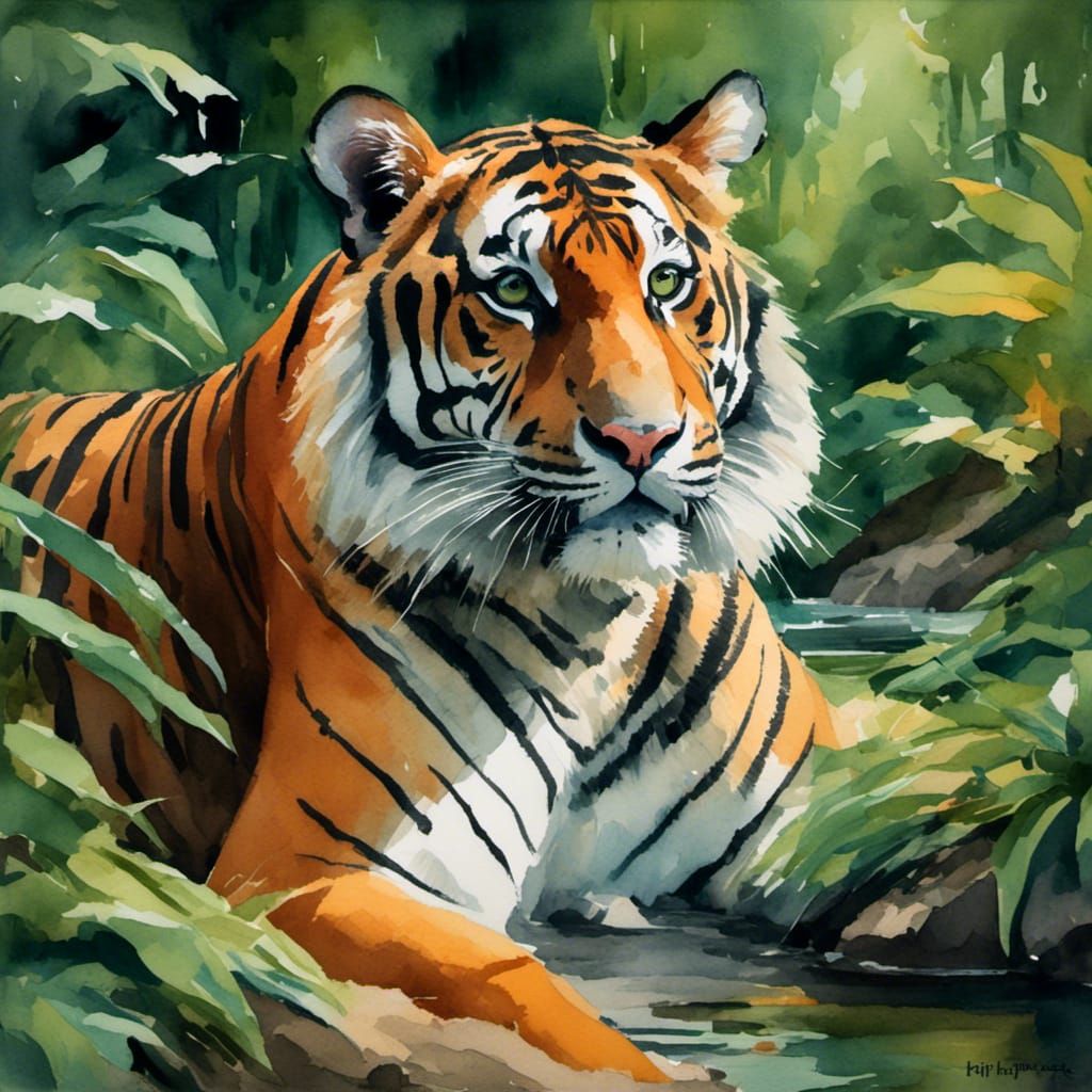 Royal Bengal Tiger in a natural jungle setting.