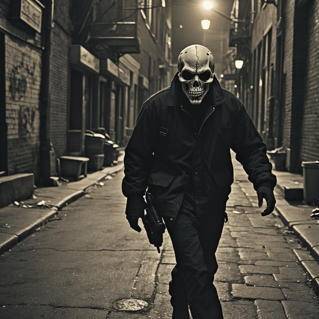 Eerie Skull Mask in Dimly Lit, Cinematic Setting