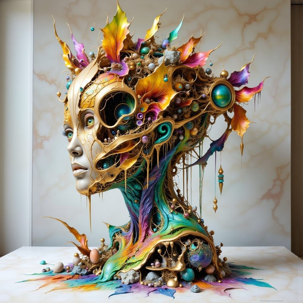 Surreal Stone Sculpture with Wire Accents