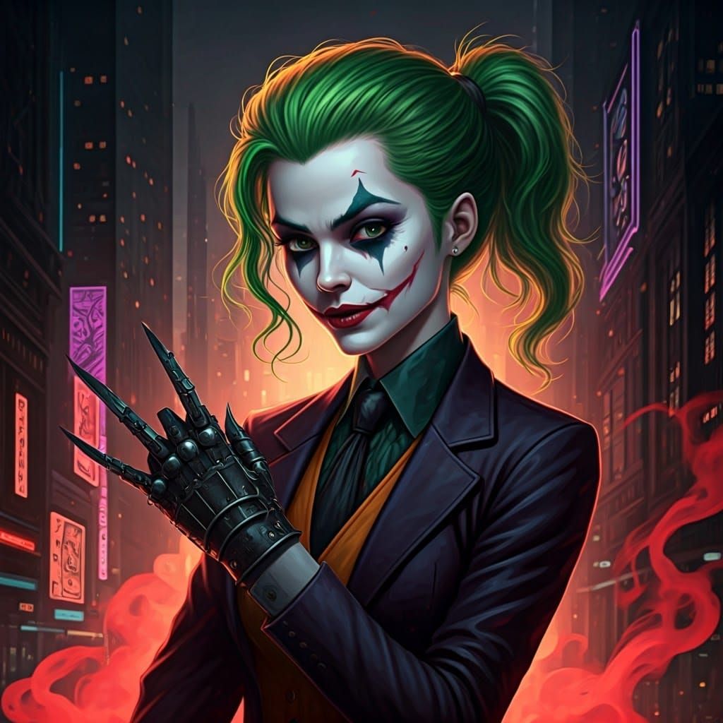 Female Joker in Victorian Cyberpunk Style