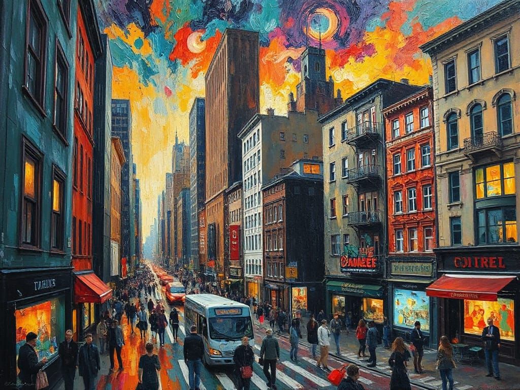 Impasto Expressionist Cityscape with Emotional Turmoil