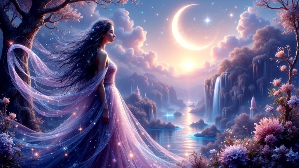 Mystical Enchantress in Celestial Fantasy Realm