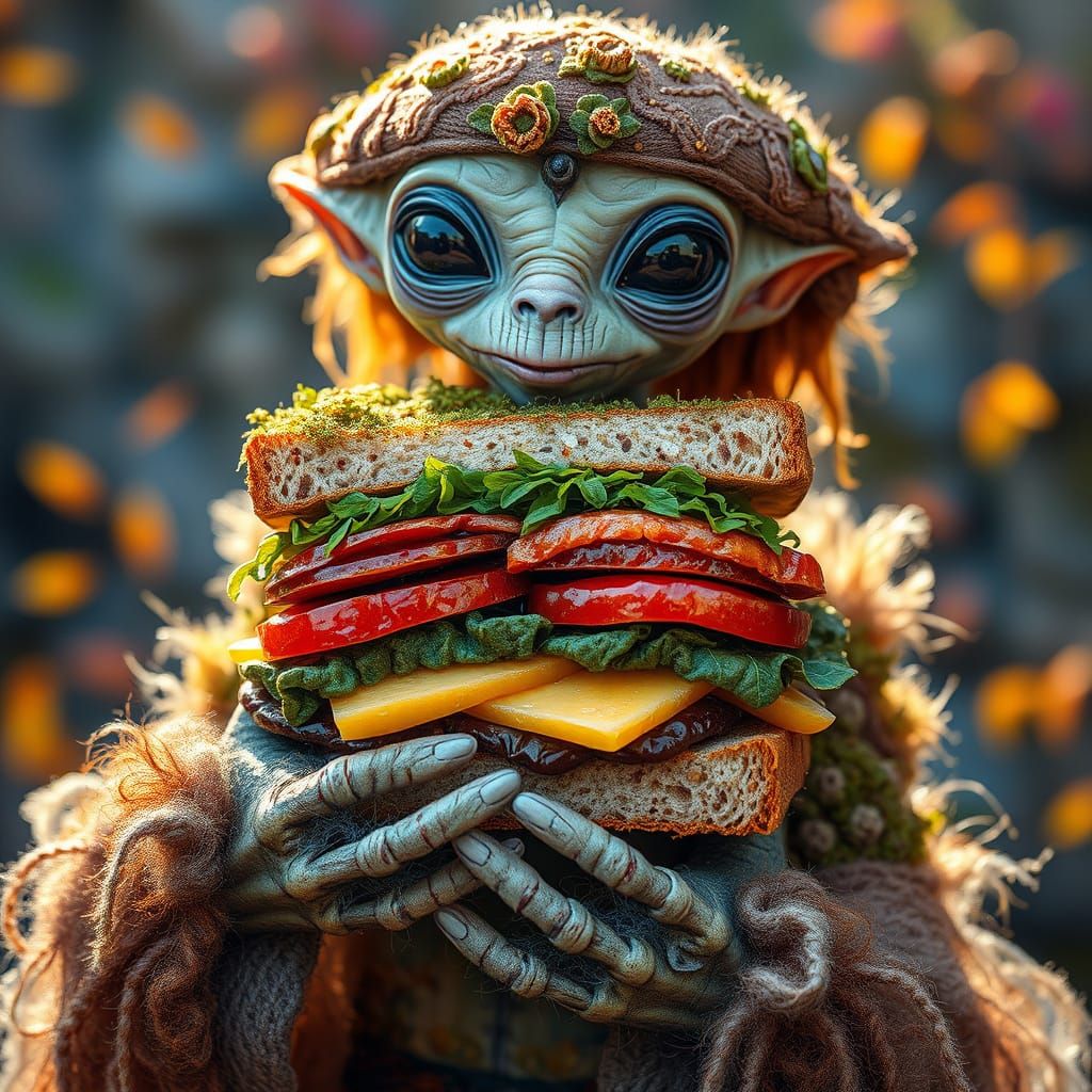 Fantasy Sandwich of Seasons with Alien in Haute Couture