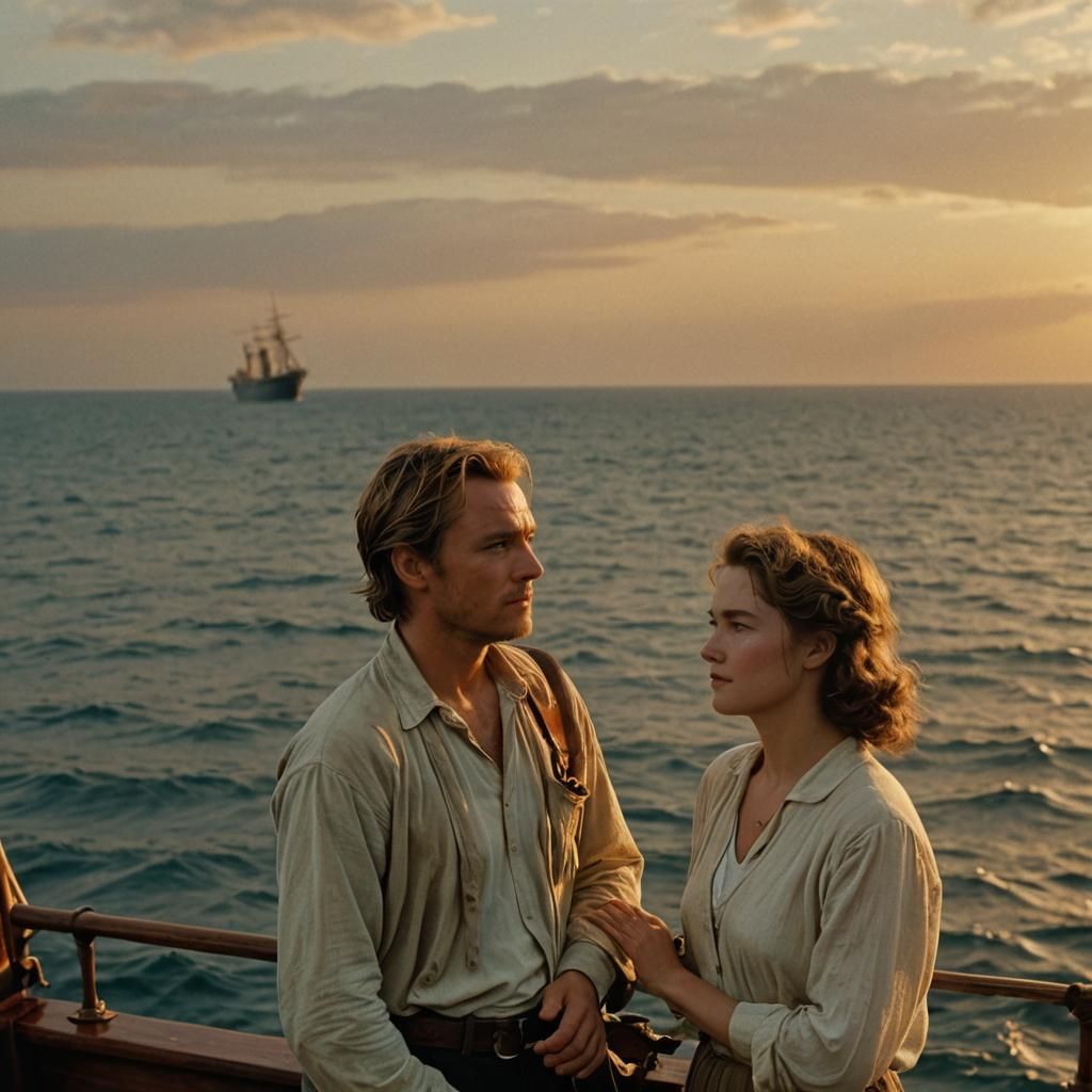 Romantic Sunset Scene on Ship Bow