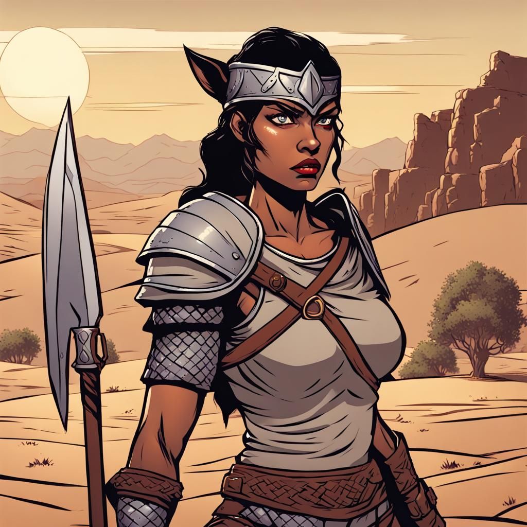Angry Medieval Warrior Woman in Comic Style