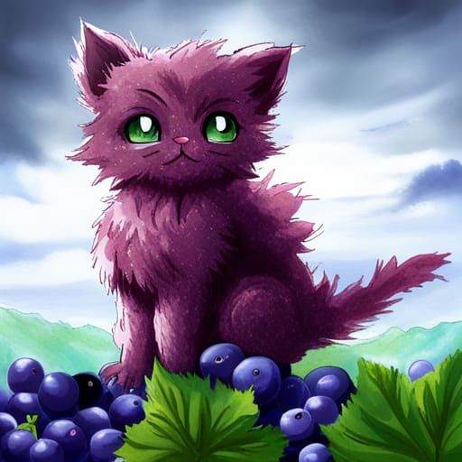 Grape Cat in Anime Manga Style