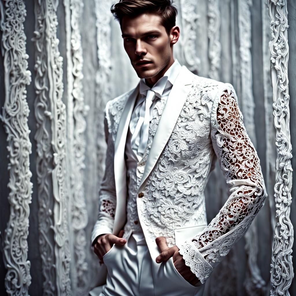 Male Model in Lace: Hyperrealistic HDR Portrait