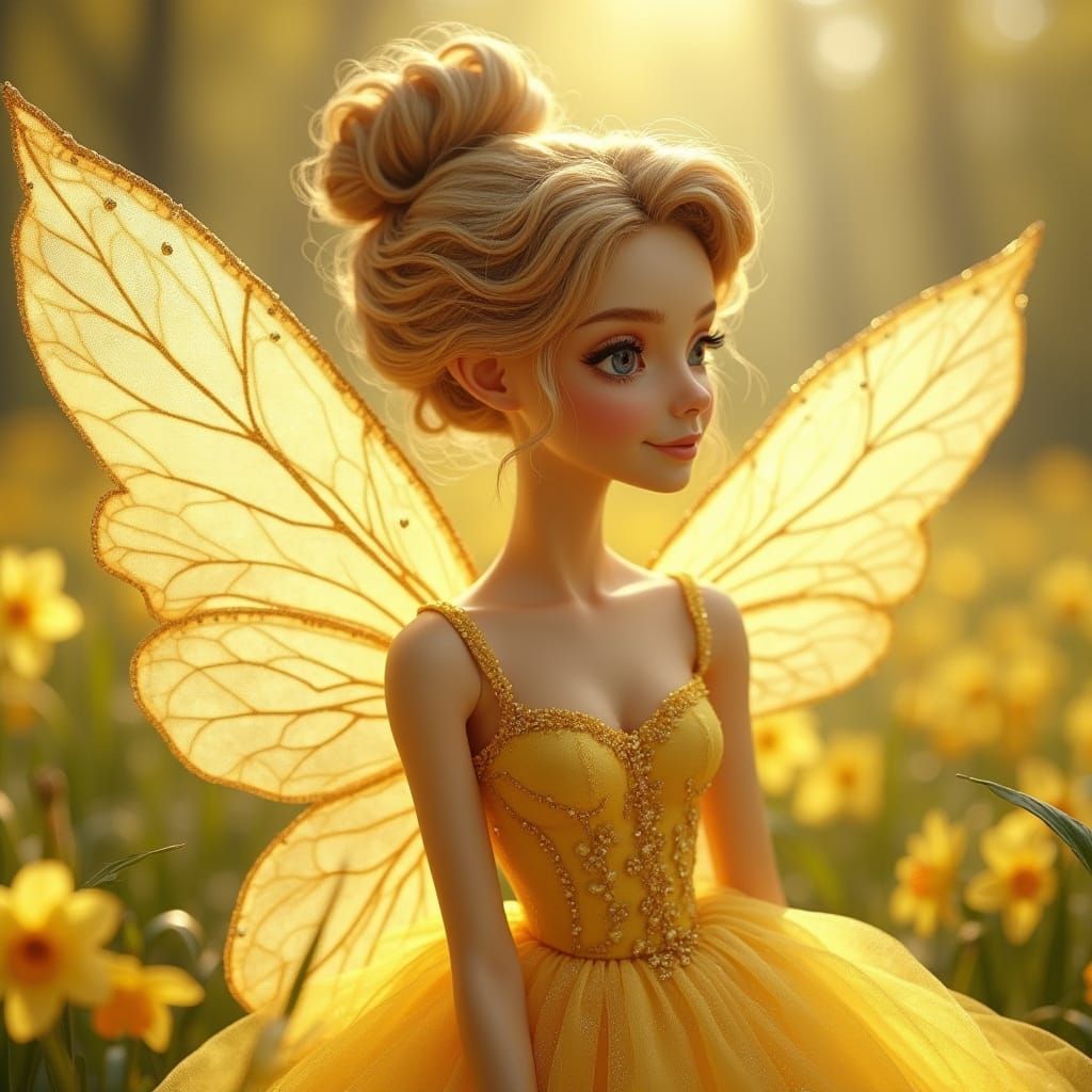 Faerie Queen in Daffodils, Art Nouveau Style