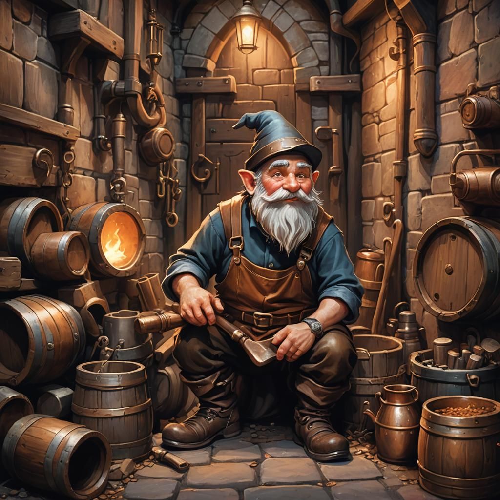 Gnome Plumber in Mystical Medieval Alleyway