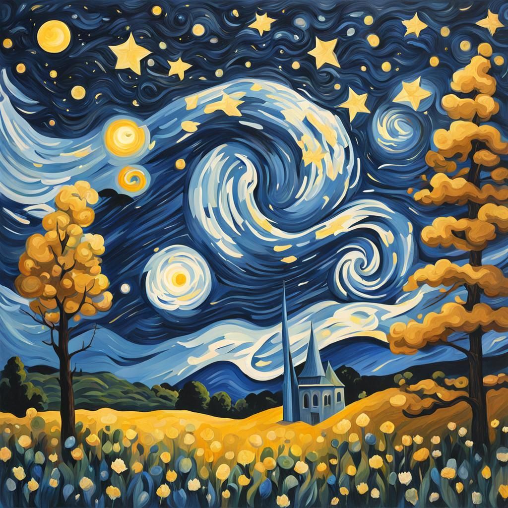 Gouache Painting Inspired by The Starry Night