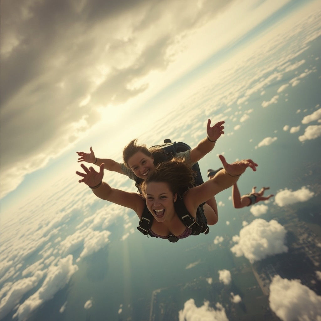Skydiving Women in Freefall: Cinematic Film Still