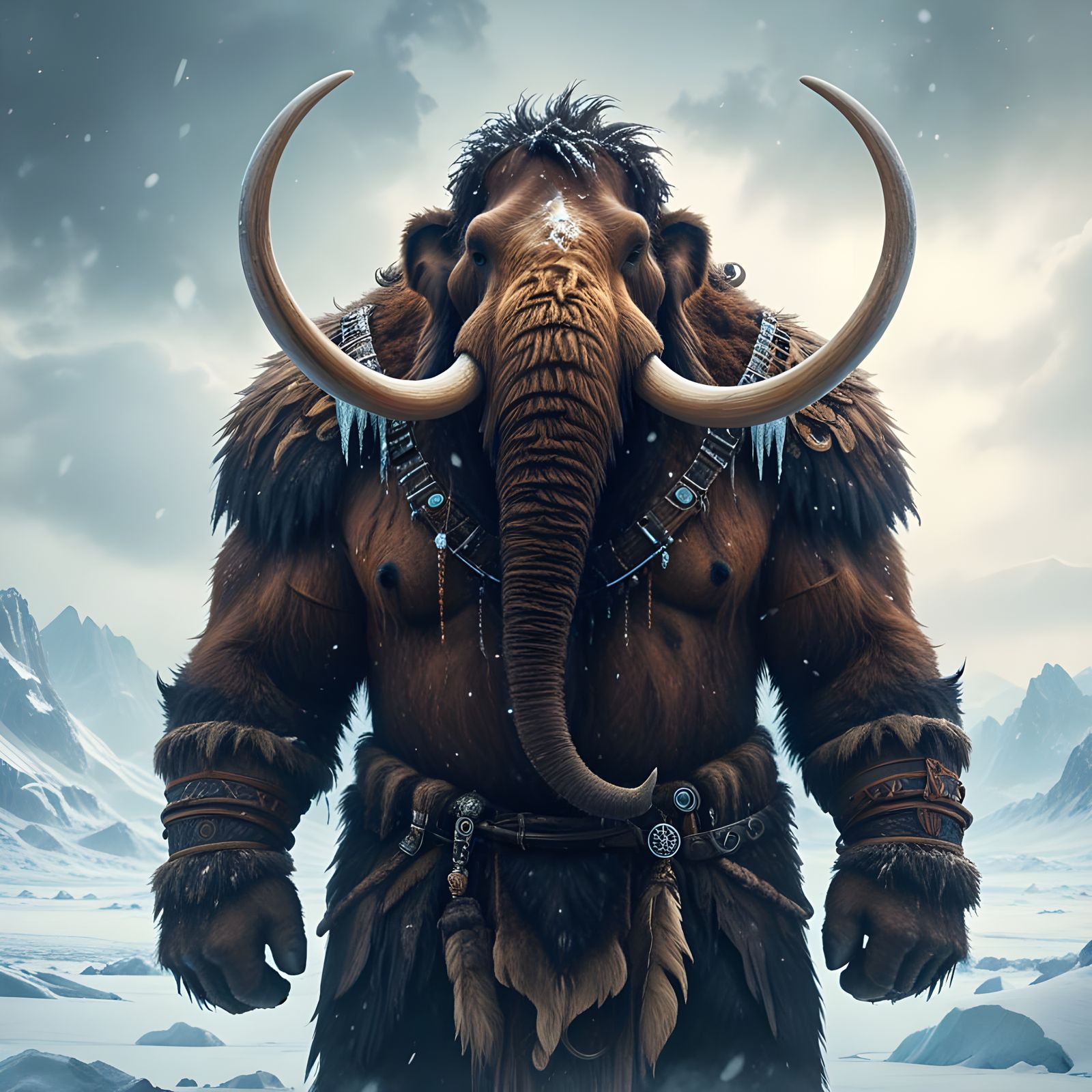 Mammoth Warrior Defies the Blizzard in a Stormy Tundra Lands...