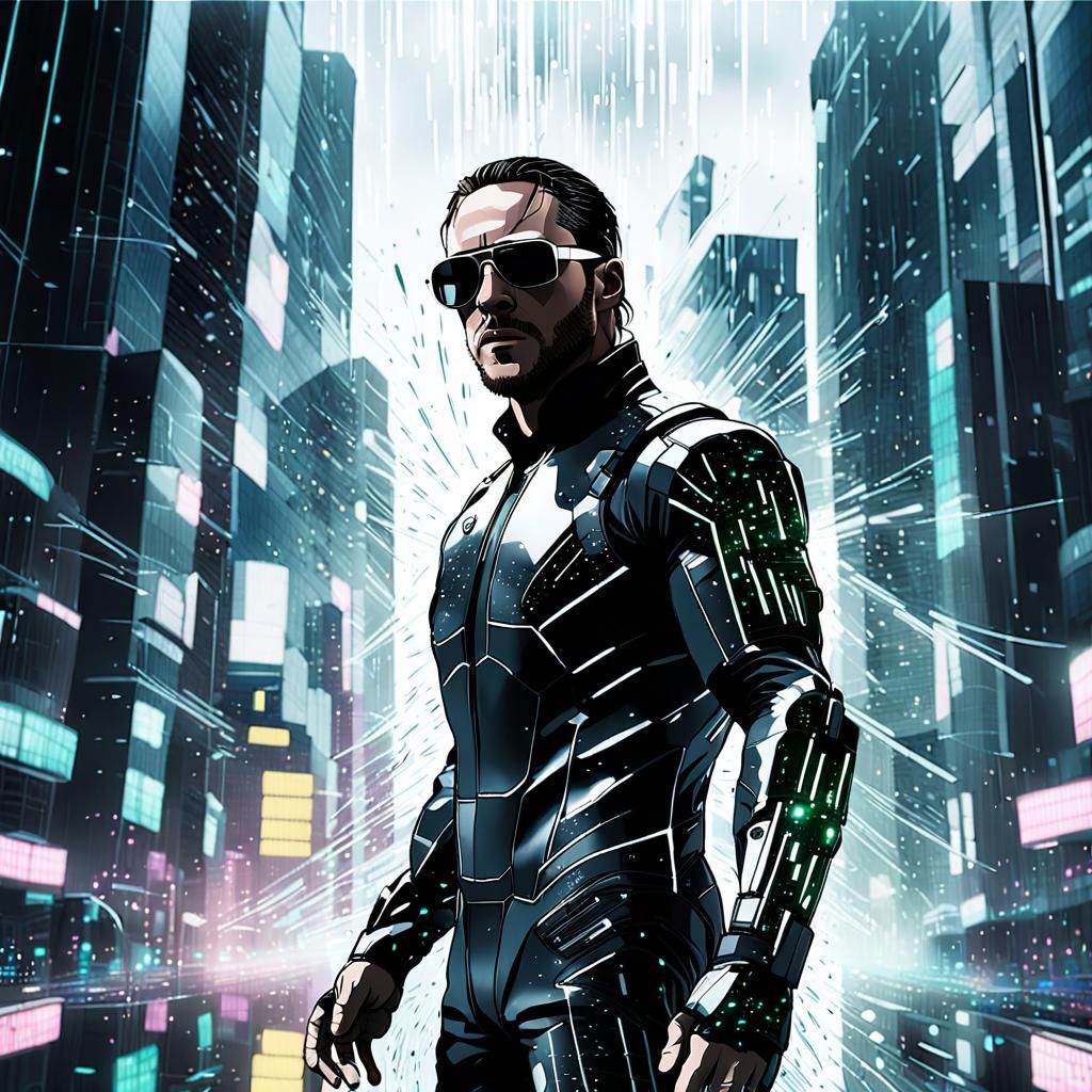 Cyberpunk Tom Hardy Silhouette in Matrix Rain