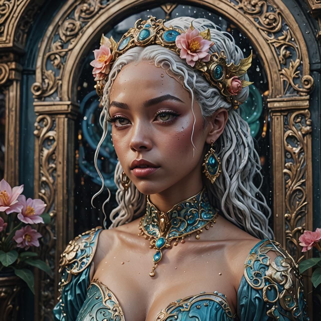 Doja Cat: Hyperrealistic Portrait in Art Nouveau Style