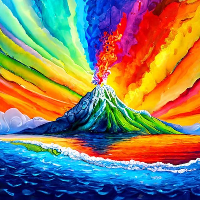 Rainbow Volcano Eruption in Art Nouveau Style