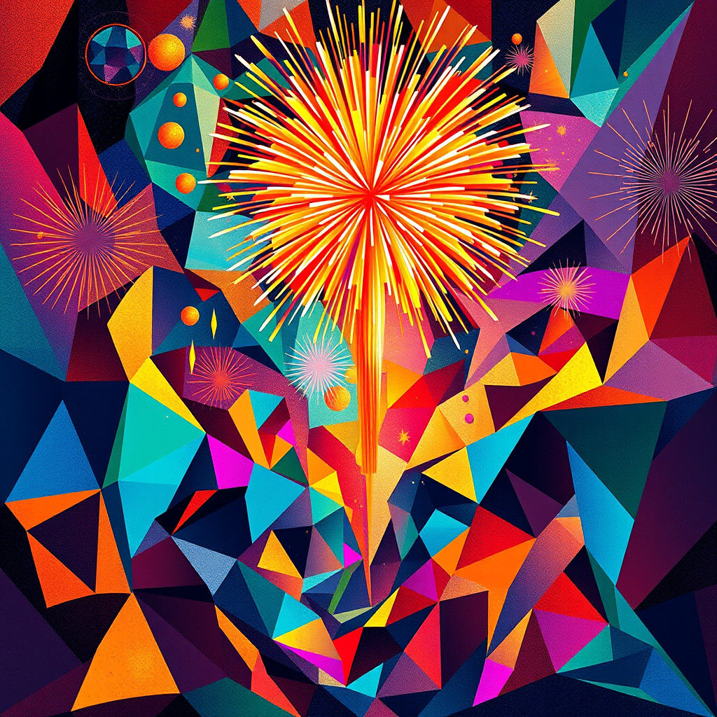 Exploding Fireworks in Neo-Cubist Art Deco Style