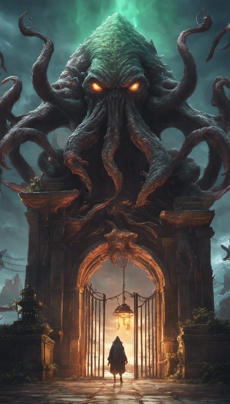Cthulhu Guards Gateway in Anime Style