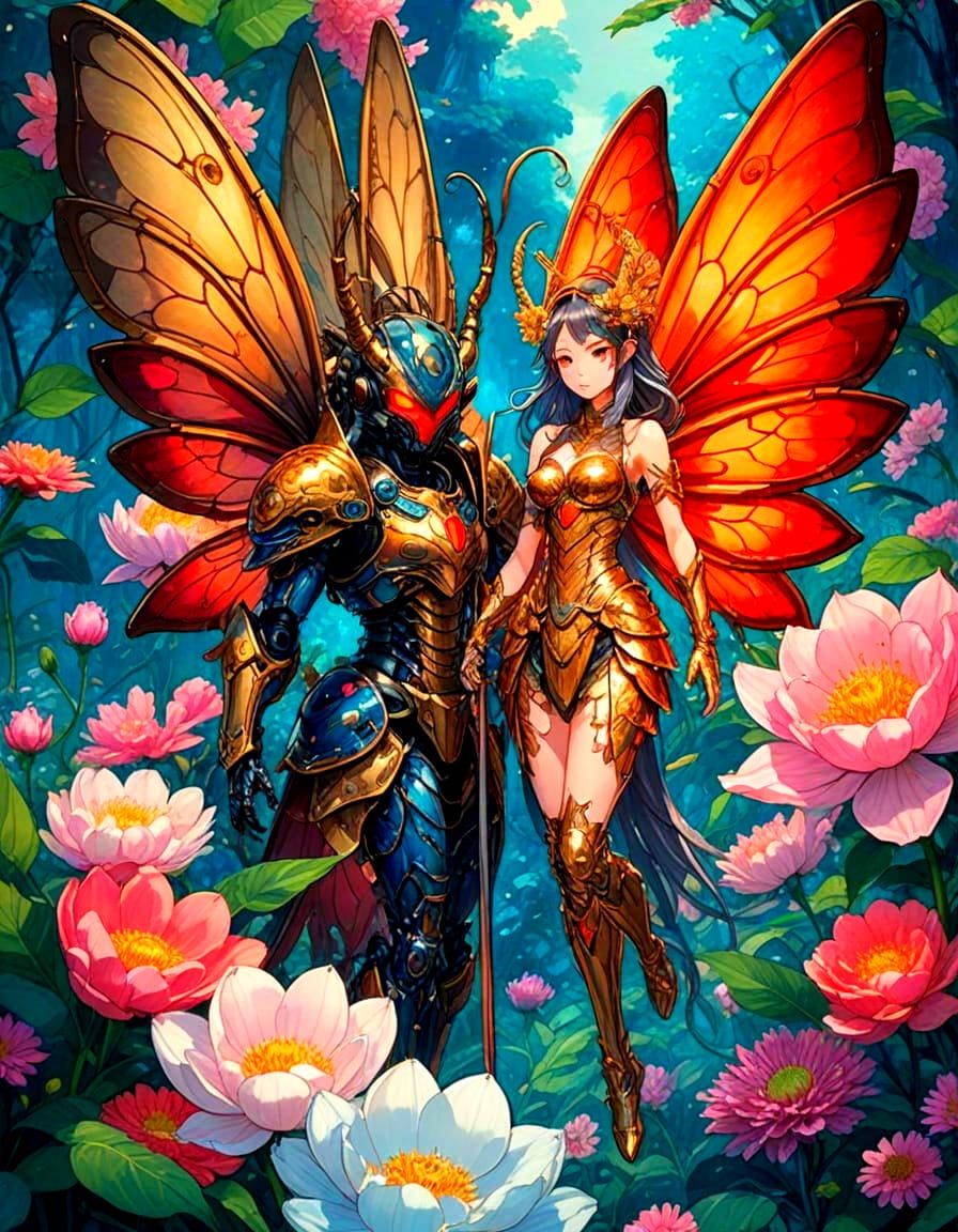 Anime Insectoid Warrior in Dreamy Lost Place