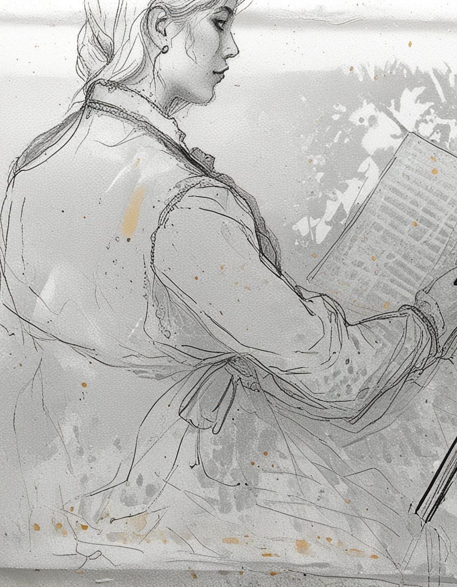 Impressionist Portrait of Female Artist with Sketchbook