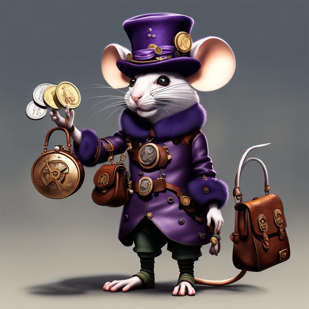 Steampunk Mouse Character with Leather Bag