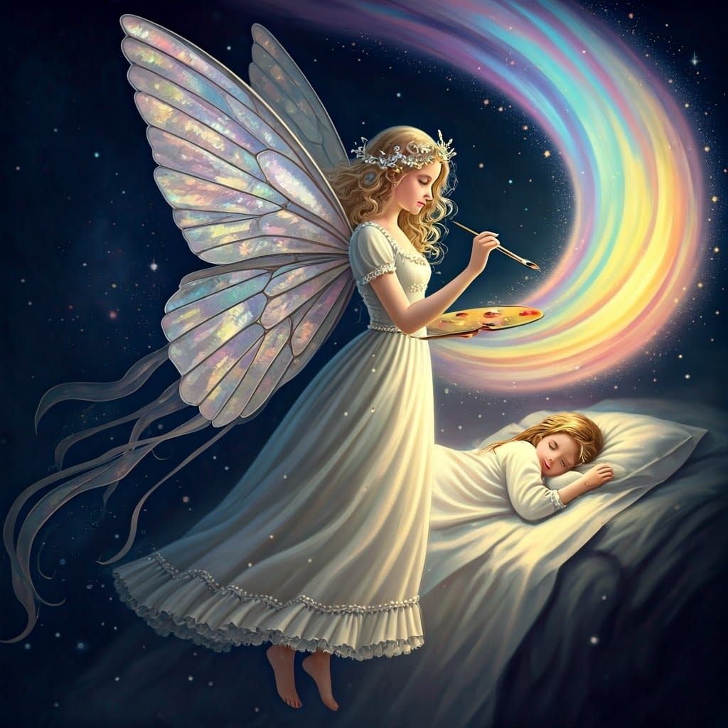 Ethereal Fairy Painting Dreams in Victorian Style