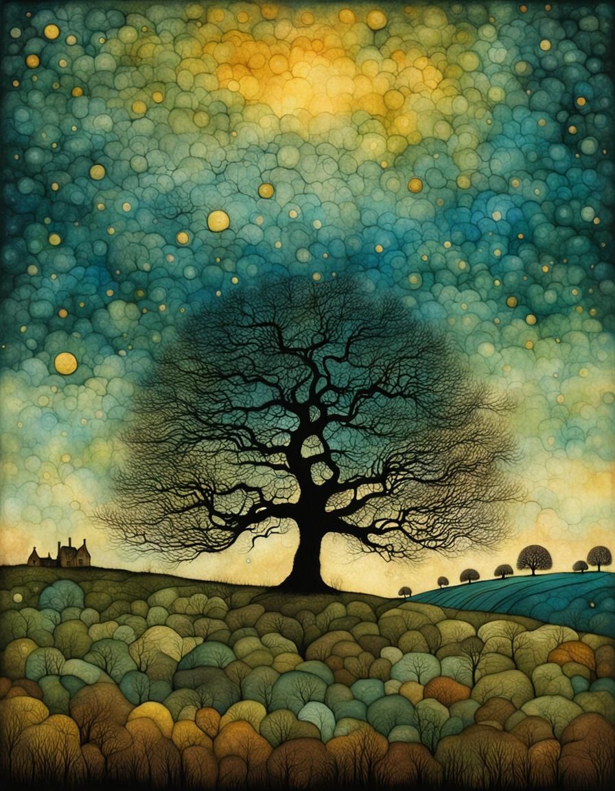 Cotswolds Landscape with Van Gogh Sky