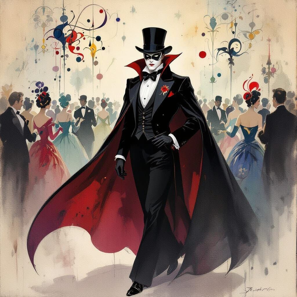 Regal Vampire at Masquerade Ball in Surrealist Style