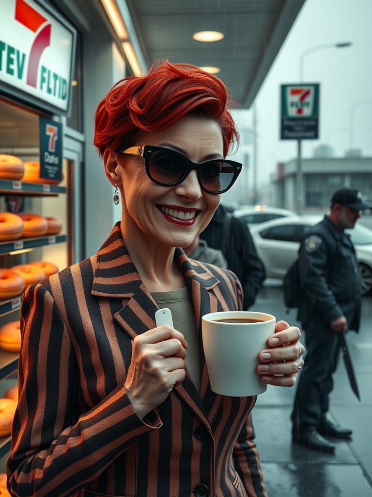 Portrait of a 75-Year-Old Businesswoman in a 7-Eleven Store