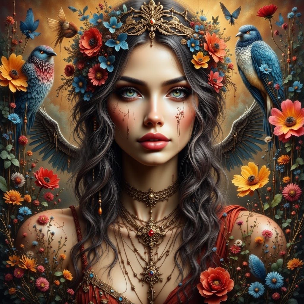 Female Divinity in Ominous Ink Poet Style