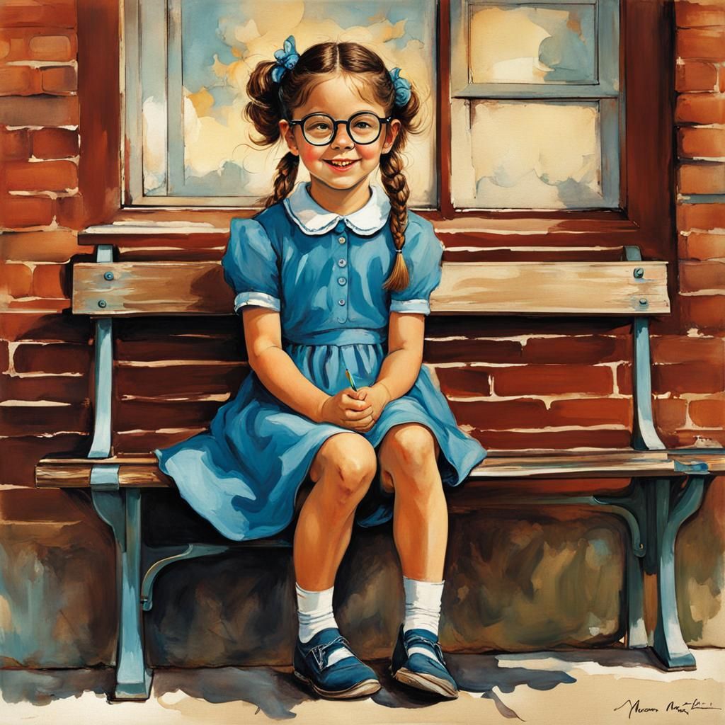 Girl sitting on a bench - Glasses Edition