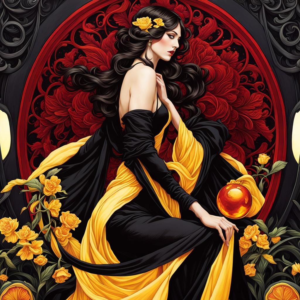 Alien Princess in Graphic Novel Art Nouveau Style