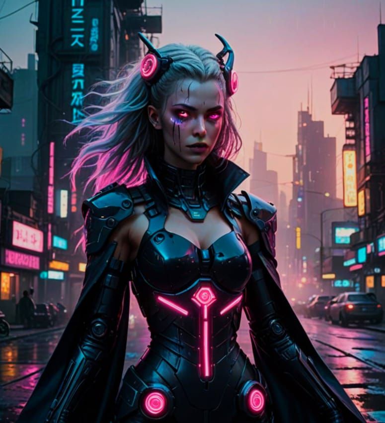 Ghoulish Woman in Neon Retro Synthwave Style