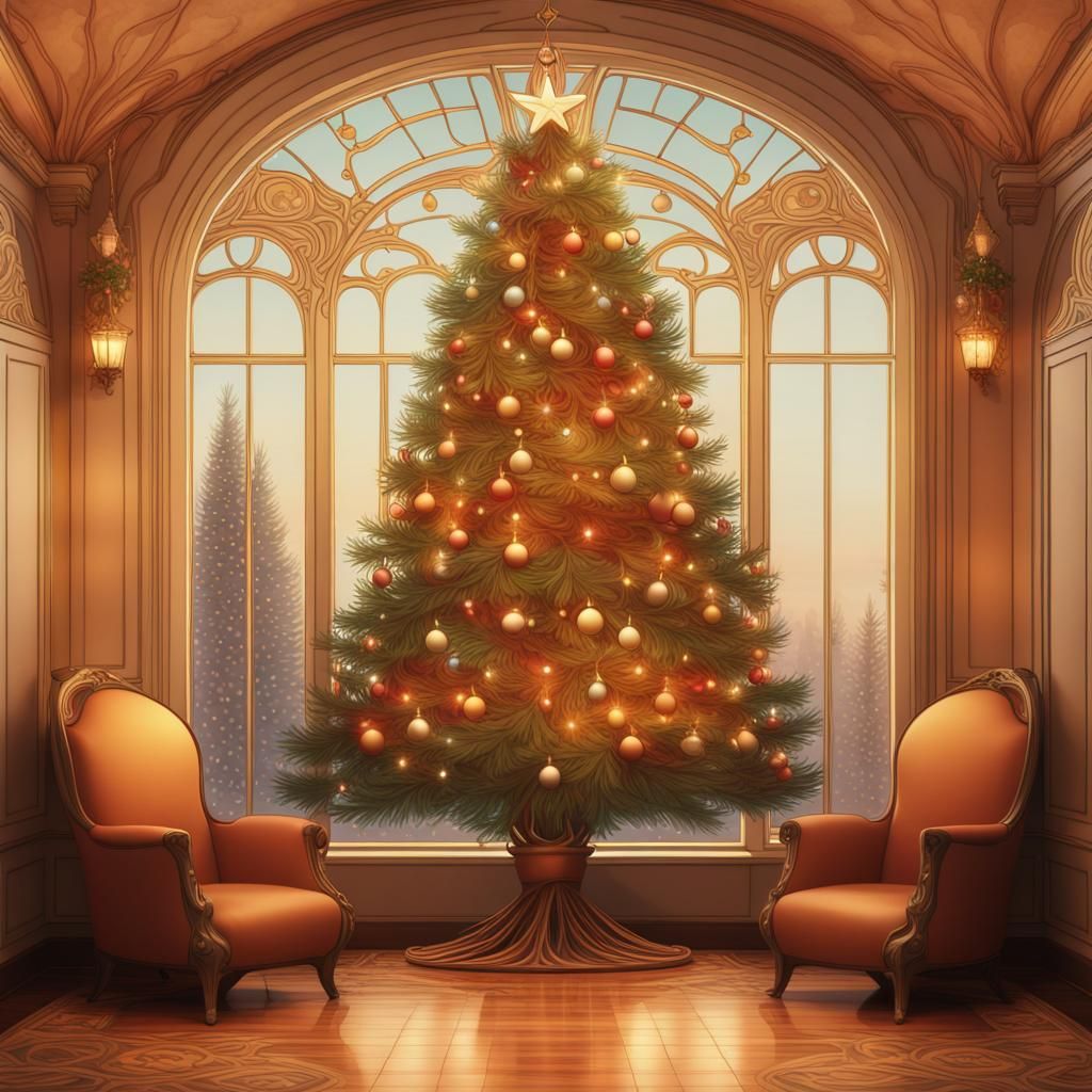 Art Nouveau Christmas Tree with Warm Colors