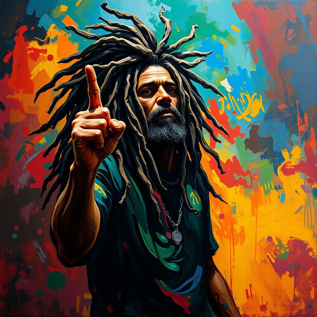 Defiant Figure in Vibrant, Neo-Impressionist Art
