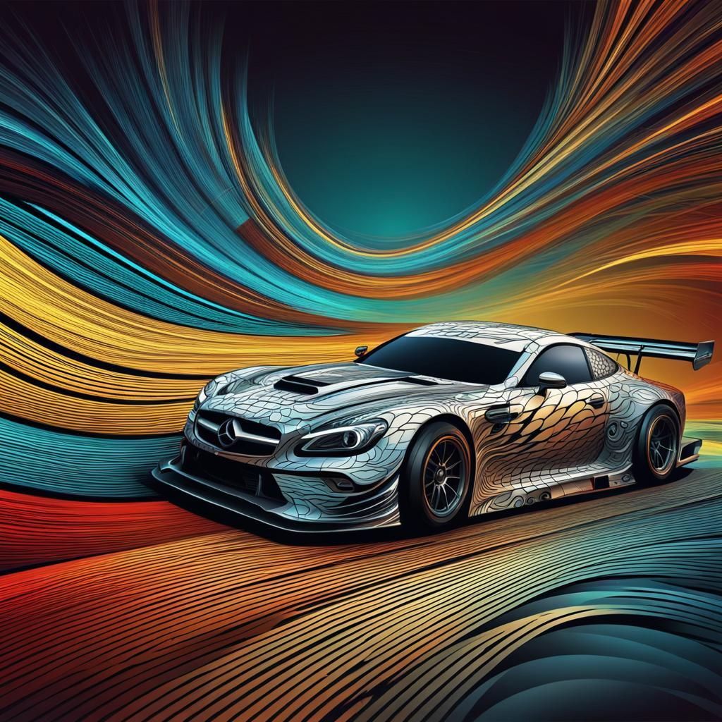 Race Car with Colored Wind: Abstract Vector Art